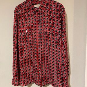 LOFT Vibrant Red and Black Floral Top